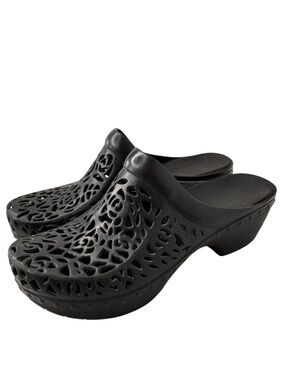 Dansko Pippa Black Jelly Clogs EU 40 US 9.5 / 10 Laser Cut-Out Floral Perforated